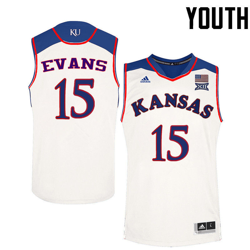 Youth Kansas Jayhawks #15 Ray Evans College Basketball Jerseys-White - Click Image to Close